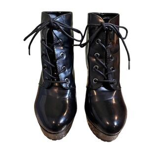 Rouge Black Platform Lace Up Ankle Boots Women's High Heel Booties Size 7.5